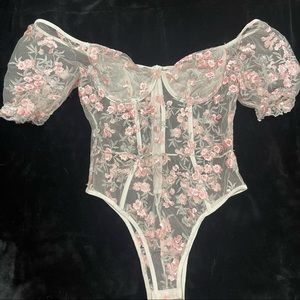 Flower Embroidered Mesh Bustier Bodysuit. Never worn. Shein. L but can fit M
